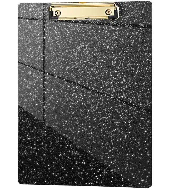 Glitter Acrylic Clipboard 8.5x11 A4 Letter Size Sparkly Black Clipboards With Plastic Clip And Low Profile Design