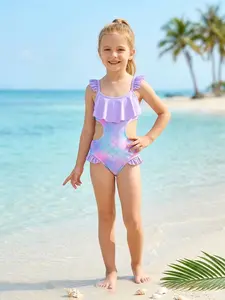 Girls' Ruffled Tankini Top & Mermaid Scale Bottom Swimsuit Set Lilac Color for Beach Pool Toddler to Big Kid Sizes Comfortable Playful Under-the-Sea Adventure Sleeveless with Tummy Control