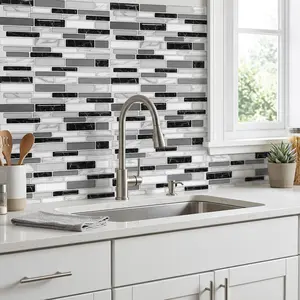 10 Pcs 12×12 in Self-Adhesive Marble Peel-and-Stick Wall Tiles - Waterproof, Oilproof, Heat-Resistant 3D Vintage Brick Backsplash for Home Kitchen Countertop, Bathroom Decor (Bathroom Decor Ideas Included)