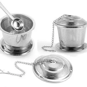 2 Pack Stainless Steel Tea Infuser with Tea Scoop & Drip Trays, Ultra Fine Mesh Loose Leaf Tea Strainer, Reusable Tea Steeper Basket for Green Black Herbal Oolong Tea
