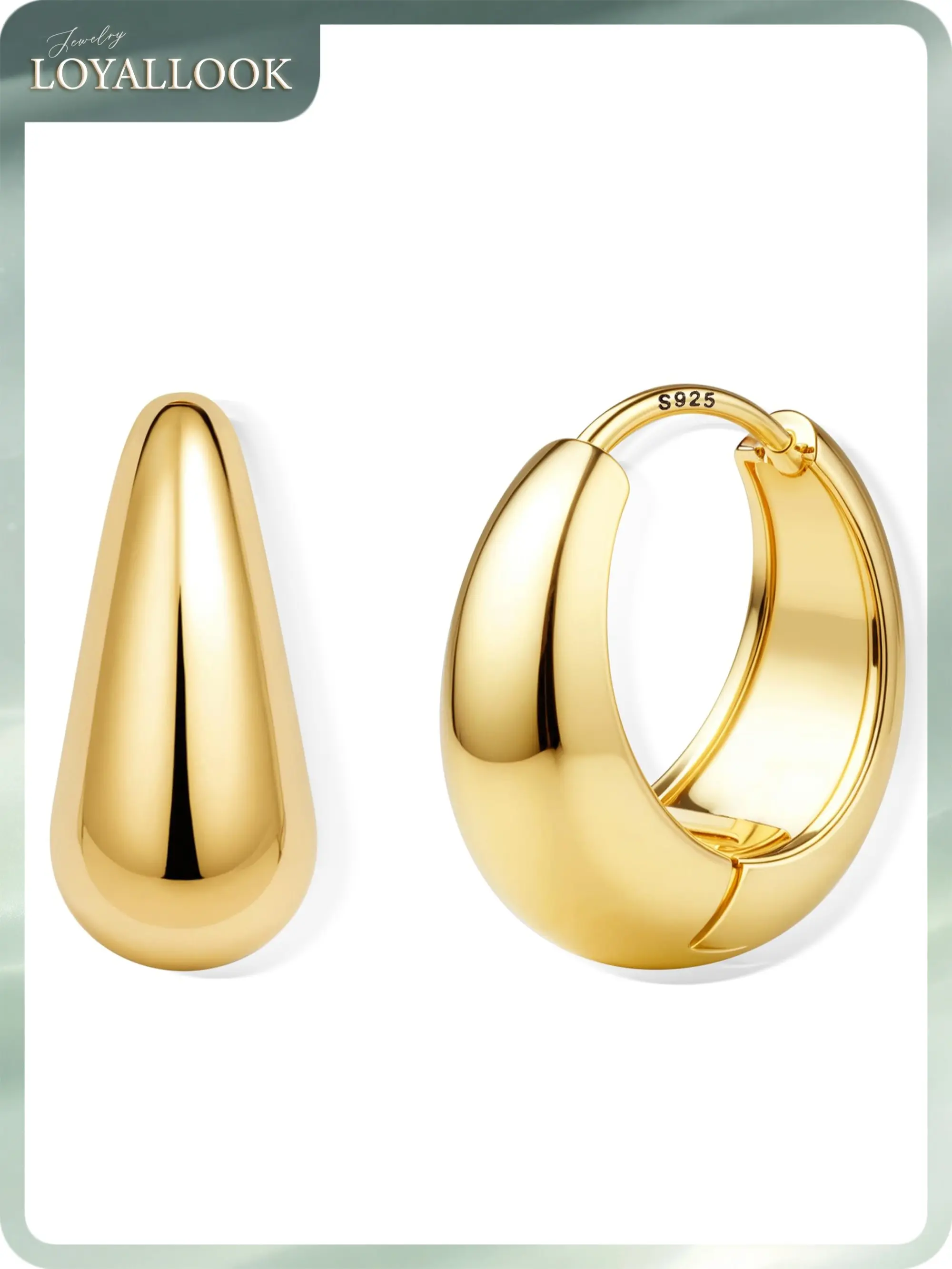 LOYALLOOK 14K Gold Plated Small Chunky Hoop Earrings Sterling Silver Post - Hypoallergenic Trendy Thick Lightweight Silver Plated Huggie Hoops Dainty Hoop Earrings for Women Non Tarnish Jewelry Gifts