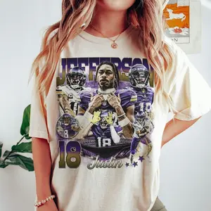 Justin Jefferson Shirt, Football American Graphic Vintage, Football 90s Inspired Gift Fan Unisex T-Shirt