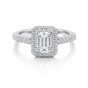 Emerald Cut 2CT Moissanite Halo Wedding Engagement Ring, Artificial Gemstone Jewelry Accessory