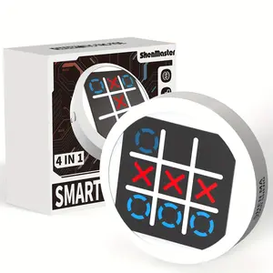 Electronic Tic-Tac-Toe game, 4-in-1 handheld puzzle game console. Portable travel game suitable for children and adults aged 3 and up, promotes education and memory development with board games