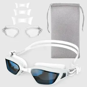 【Vecukty】Anti-Fog & Leak-Proof White Swim Goggles, Soft Silicone Frame, Stylish Eyewear for Pool & Open Water