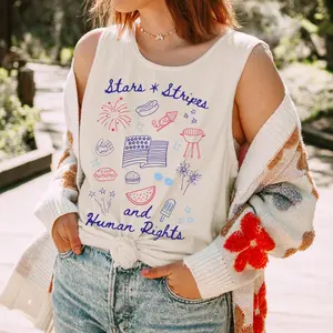 Comfort Colors Political 4th of July Tank - Stars Stripes & Human Rights Memorial Day Shirt, Cute Doodle Tank Top, Independence Day Top