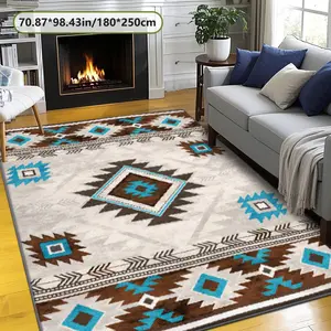 Velvet Soft Comfort Indian Geometric Totem Vintage Pattern Print Rug, Home Decor Carpet, Living Room Large Mat, Sofa Pad, Bedroom Floor Mat