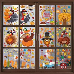 350pc Thanksgiving Window Clings Fall Window Clings Fall Window Decor for Offices Autumn Window Clings Leaves Home School Office Thanksgiving Party Decorations Supplies