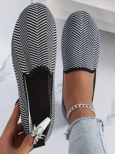 Women's Cute Zebra Print Breathable Lightweight Comfort Knit Slip-On Flats, Casual Outdoor Loafers for All Seasons