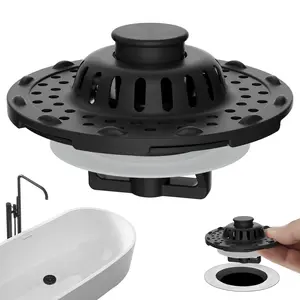 Universal Bathtub Drain Stopper Shower Drain Hair Catcher, Tub Stopper with Visible Top Strainer, Upgraded 3 in 1 Pop-up Drain Plug Fit for 1.5 to 2.4" Hole, Stainless Filter Basket  Matte Black