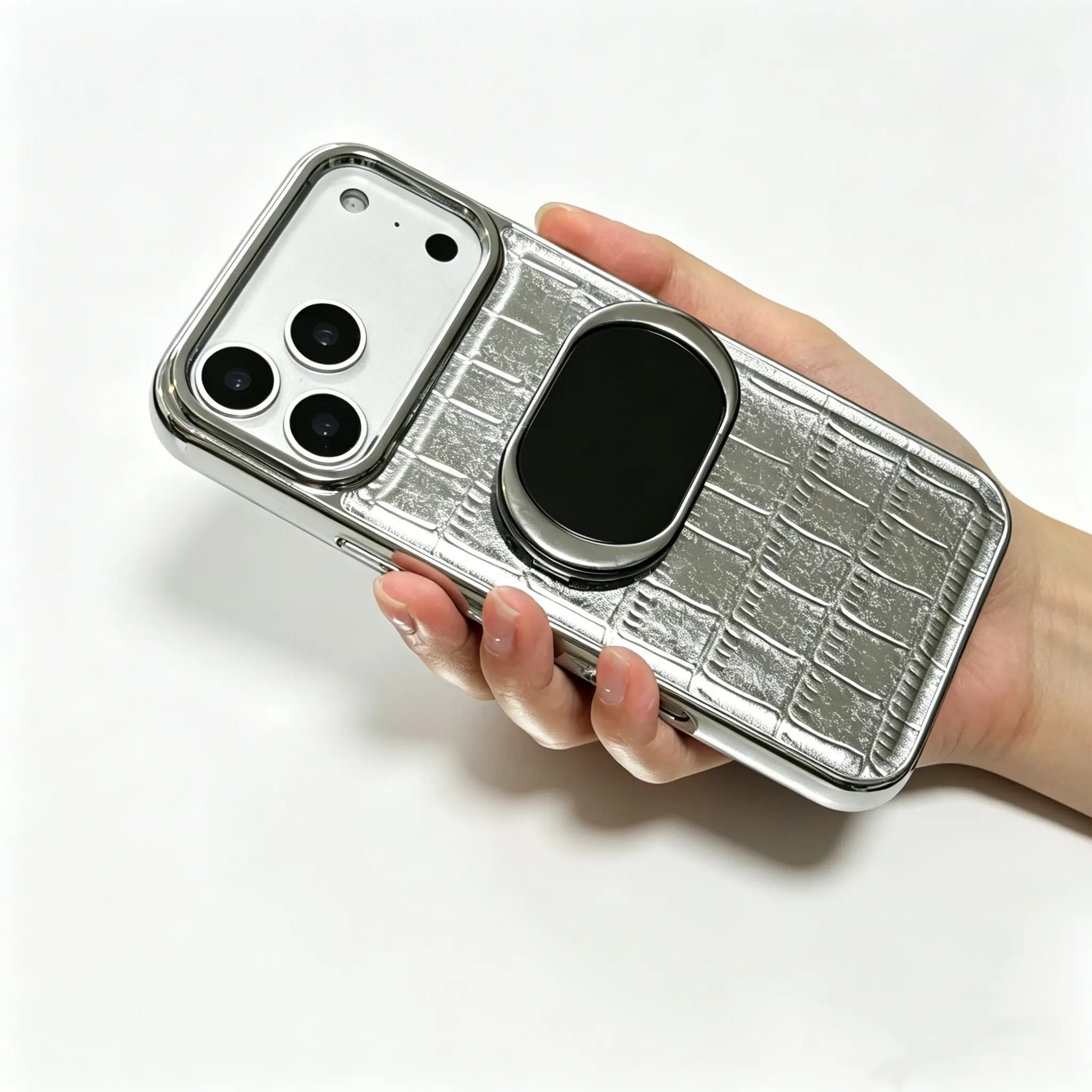 Luxury Crocodile Texture iPhone Case with Flip Mirror Kickstand, Shockproof Protective Cover Compatible with iPhone 15/16/17 Pro, iPhone 17 Pro Max