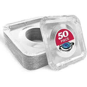 50 count  Gas Stove Burner Covers -Thicker Foil Square Burner Liners - Disposable Gas Range Protectors, 50 Pack(Outer diameter: 8.5 x 8.5 inch)