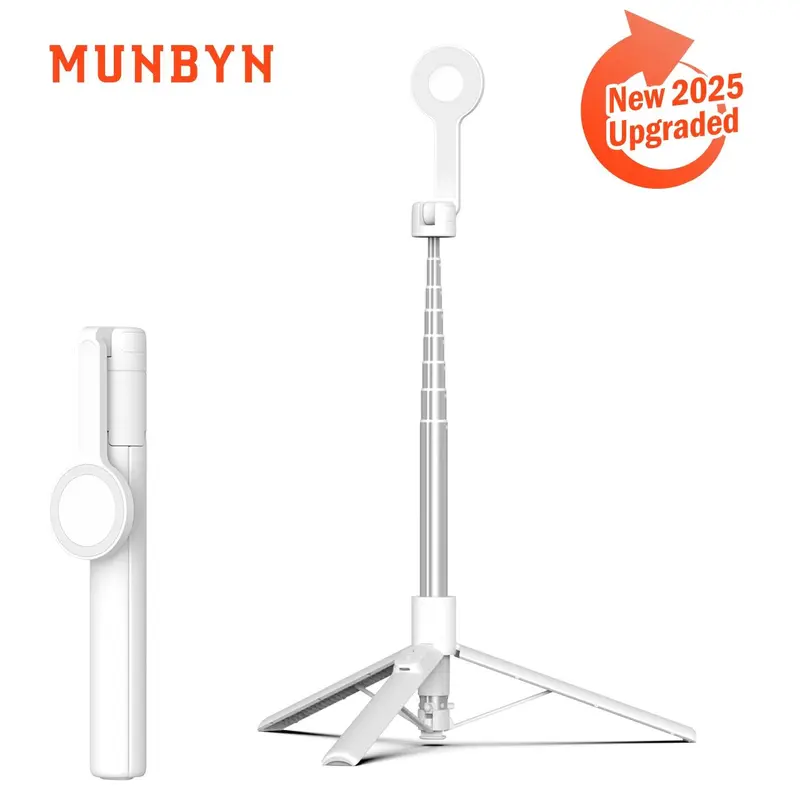MUNBYN Metal Auto-Deploying Magnetic Travel Tripod & 70-inch Wireless Remote Auto-Open Selfie Stick, MagSafe-Compatible for iPhone 12-16 Series & MagSafe Cases, Cellphone/Mobile/Smartphone Holder for Content Creators