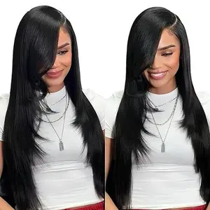 Wiglassic 13x6 Layered Straight Wig HD Lace Front - Pre Plucked Yaki Straight Wig with Baby Hair, Natural Black 24 Inch