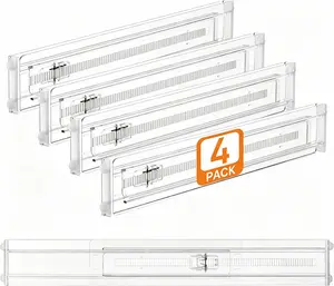 4 Pack Shallow Drawer Dividers, 3.15" High 11.34"-19.69" Adjustable Expandable Kitchen Drawer Organizer, Clear Plastic Organizer Separators for Flatware, Utensil, Cutlery, Underwear, Clothes