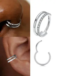 Cartilage Earrings for Women Helix Piercing Jewelry Double Hoop Earring Hypoallergenic  Small Cartilage Hoop Second Hole Earrings for Women 16G Septum Ring 18G Clicker Nose Ring 8mm Silver Gold