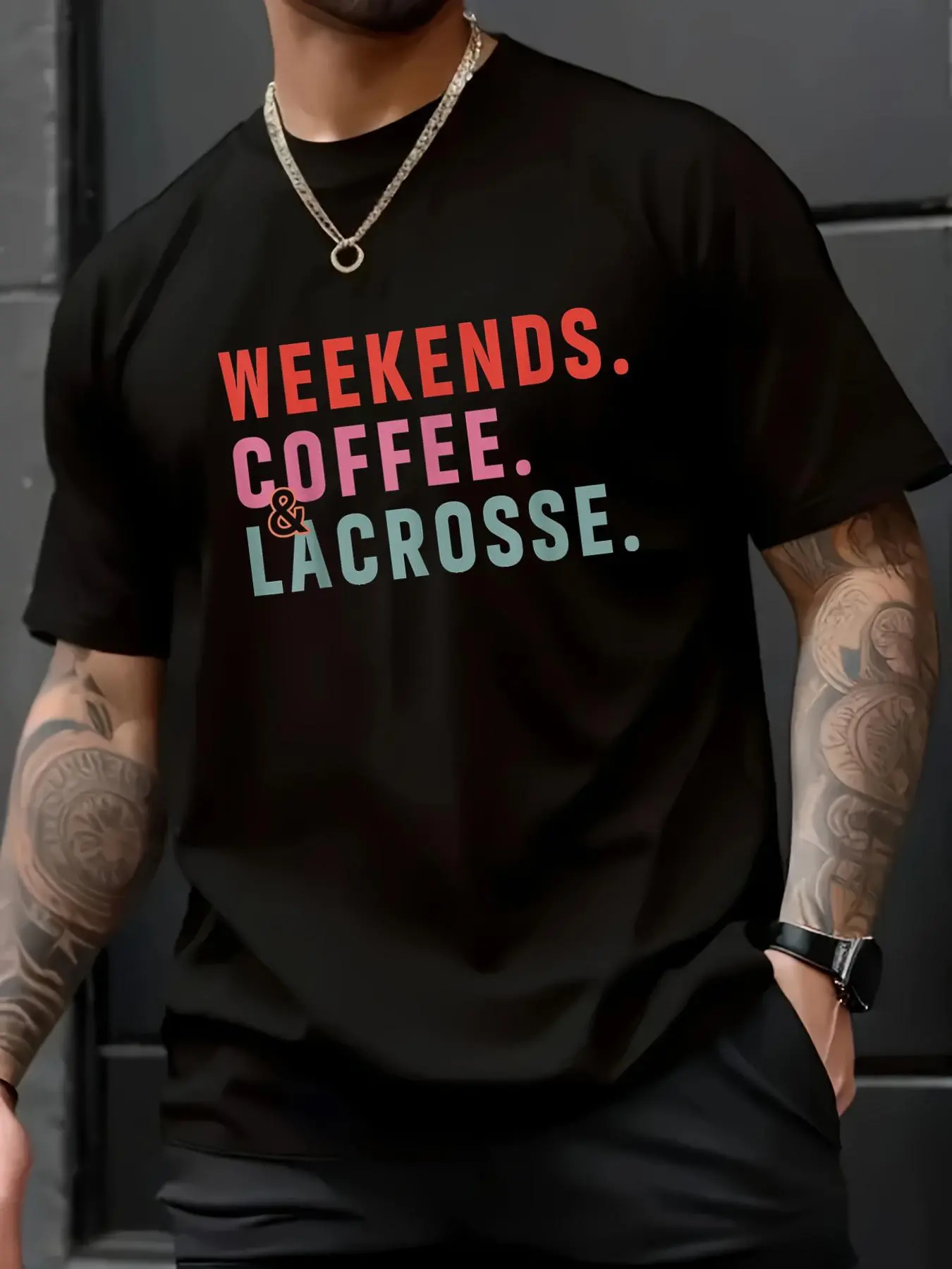 Casual Lacrosse Graphic T-Shirt for Men & Women, Soft 100% Cotton Short Sleeve Crewneck Top, Summer Tee for Daily Wear and Travel, Tshirt, Shortsleeve, Loose, Menswear, Round Neck, Jackets