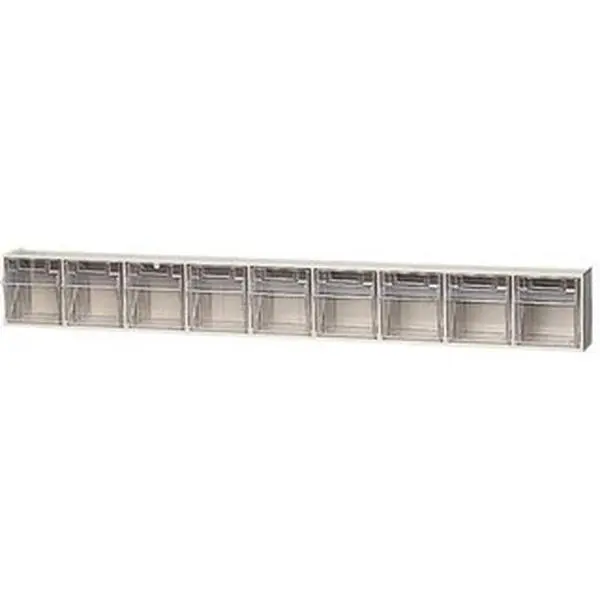 Quantum Storage Systems 9 Compartment Ivory Small Parts Tip Out Stacking Bin Organizer 23-5/8" Wide x 3-1/8" High x 2-1/2" Deep, Polystyrene Frame, 2-3/16" Bin Width x 2-1/2" Bin Height x 1-3/4" Bin Depth QTB 309 IVORY, Plastic