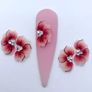 Premade 3D Ombre Brown acrylic flower 4pcs nail charms nail art