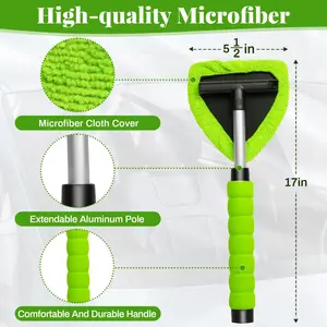 2026 New Windshield Cleaning Tool, equipped with extendable handle and 4 reusable washable microfiber pads. Efficient for car window deep cleaning, lightweight and practical for daily car maintenance.