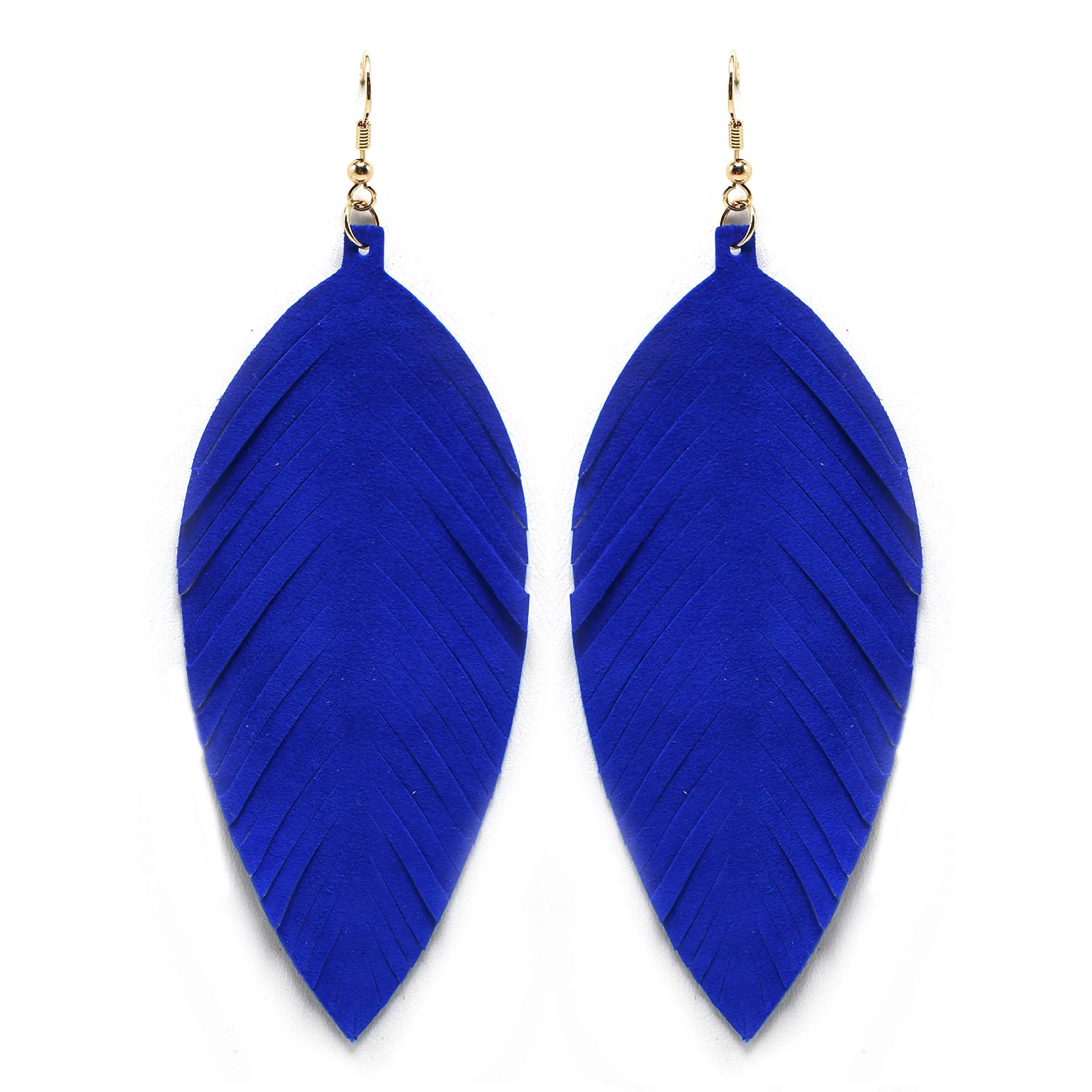 Large Genuine Soft Leather Handmade Fringe Lightweight Drop Dangle Color Earrings For Women Fashion