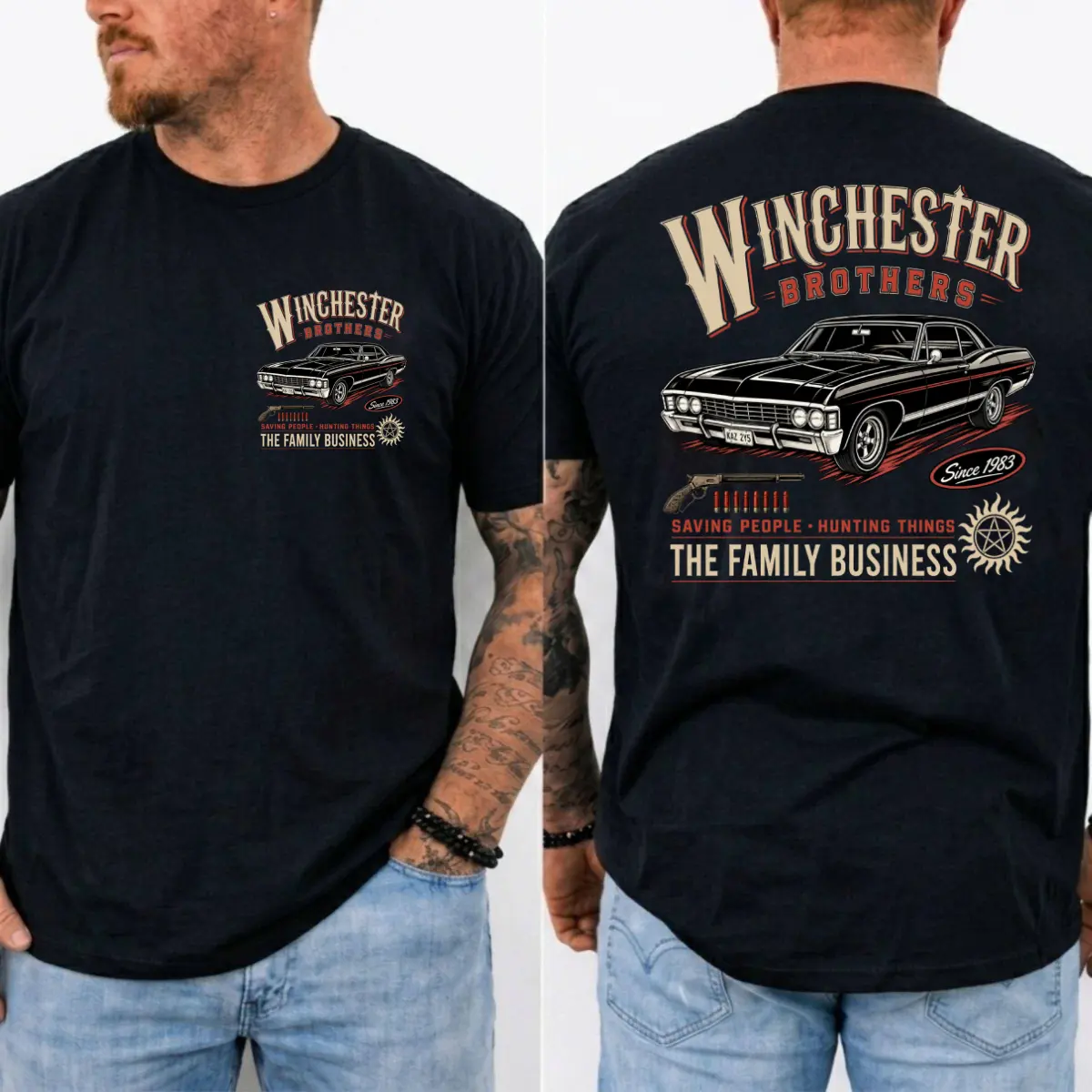 Winchester Brothers T-Shirt, Supernatural TV Show Shirt, Vintage Chevrolet Impala Graphic Tee, Gift For Fans, MADE IN USA