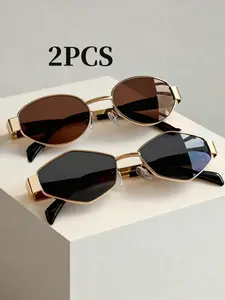 2 Pcs Metal Fashion Glasses, Retro Style, Unisex, Casual All-Season Wear, Beach Vacation, Travel, Street Photography, Decorative Lens
