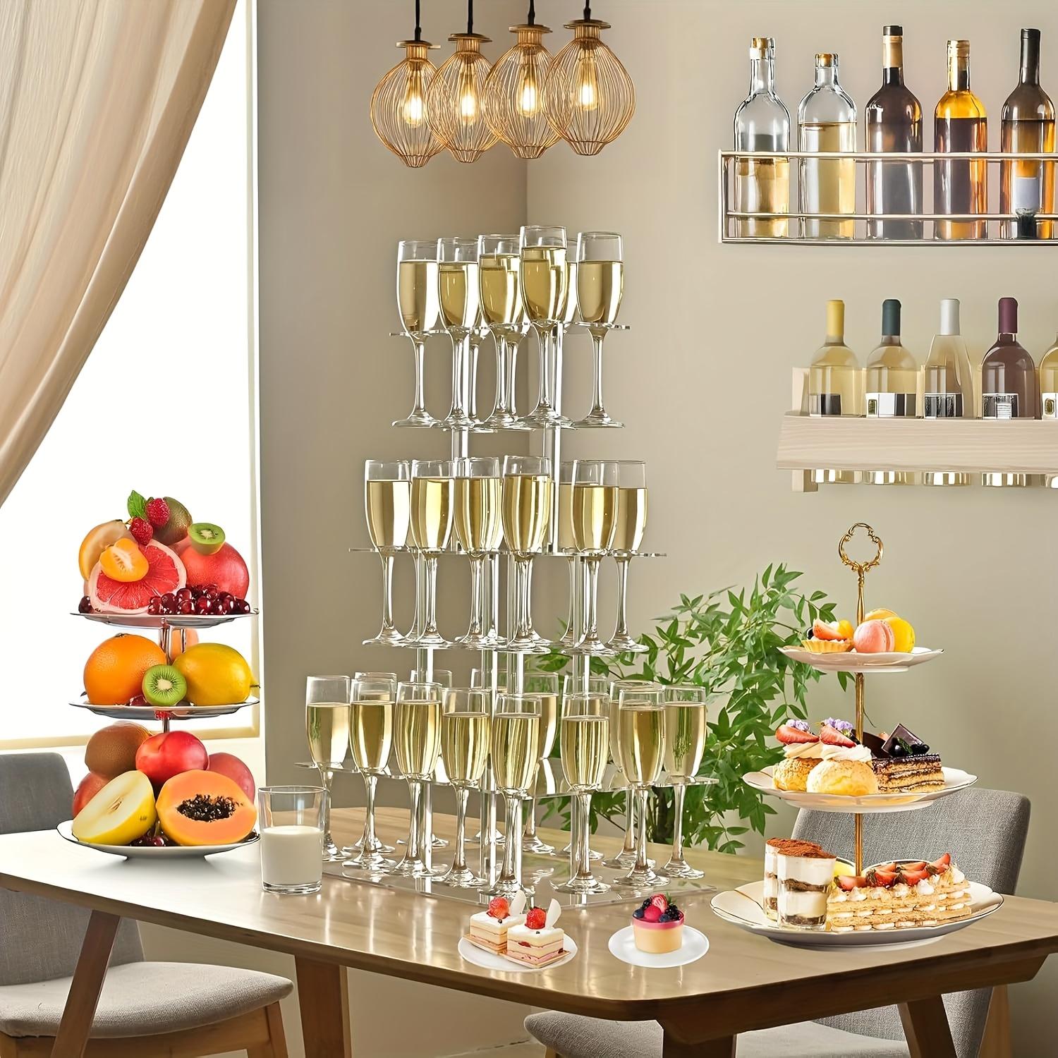 ADISEN 3 Tier Acrylic Champagne Holder 2 Tier Acrylic Champagne Flute Holder Stand for Party with 10 Slots, Countertop Champagne Glass Holder Stand Champagne Tower, Rectangle Acrylic Champagne Display Rack Stand 16.93×9.06×1.97 inch
