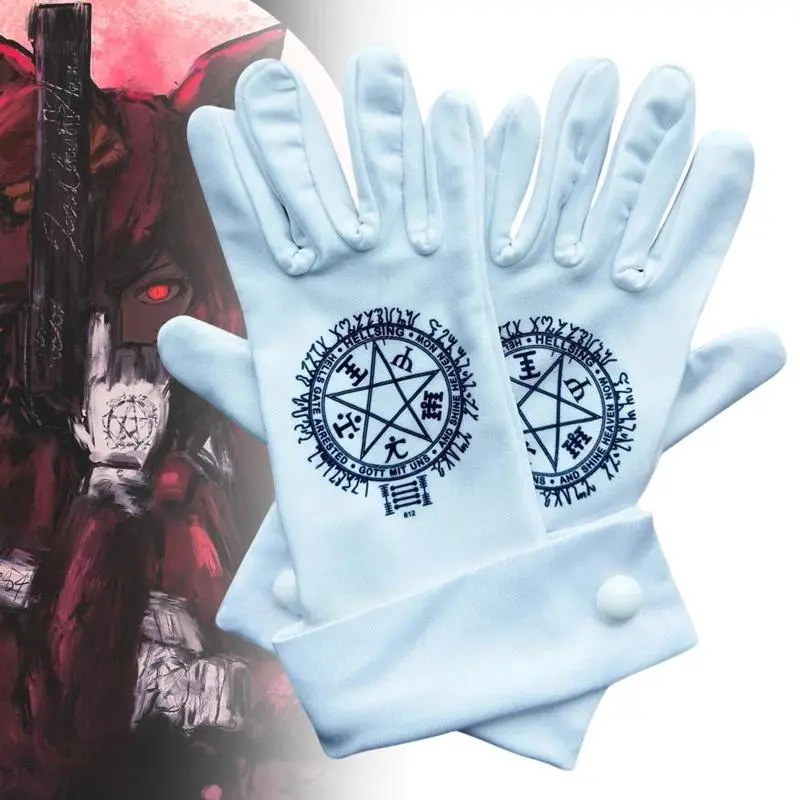 Anime Hellsing Alucard Cosplay Glove Unisex Pentagram Pattern White Mittens Halloween Costume Outfit Accessories