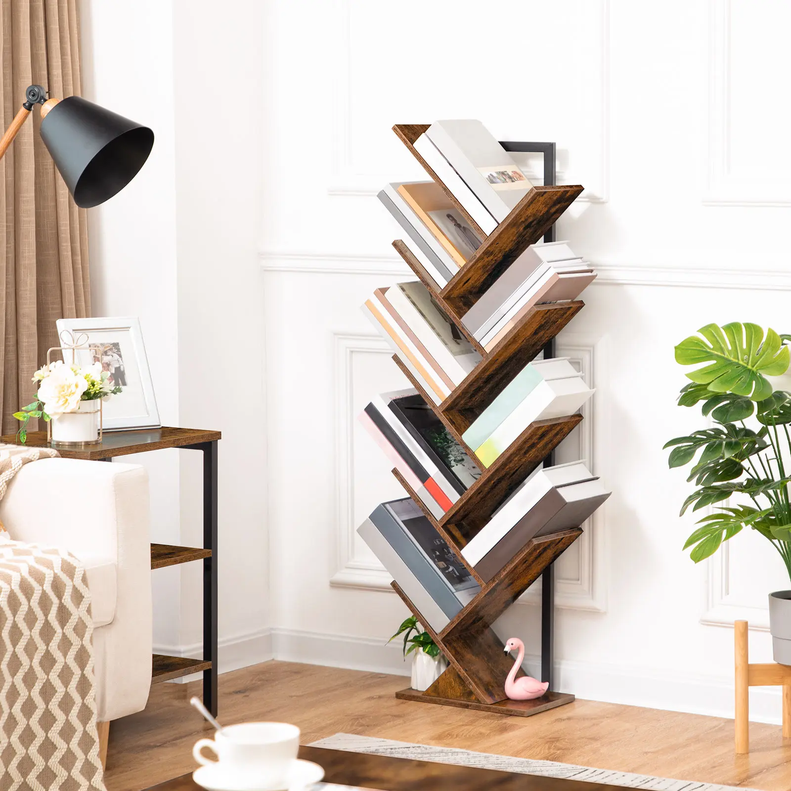 HOOBRO Tree Bookshelf, 9-Tier Bookcase Wooden Shelves, Floor Standing Storage Rack, for Display of CDs, Wood Storage Rack for Bedroom#springtok #SummerVibes
