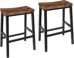 Bar Stools, Set of 2 Bar Chairs, 23.6 Inch Saddle Stools, Kitchen Counter Seat with Footrests, Industrial Barstools for Dining Room, Kitchen, Counter, Rustic Brown and Black BF02MD01