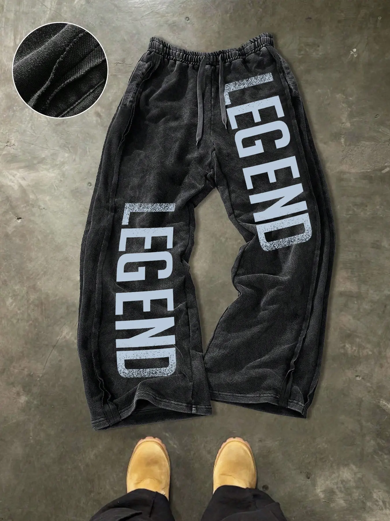 Men's Casual Loose Cotton Sports Pants, Legend Letter Print, Street Style, Athleisure Style, Drawstring Waist, Geometric Design, All Seasons, Adjustable Drawstring Sweatpants, Casual Sporty Pants
