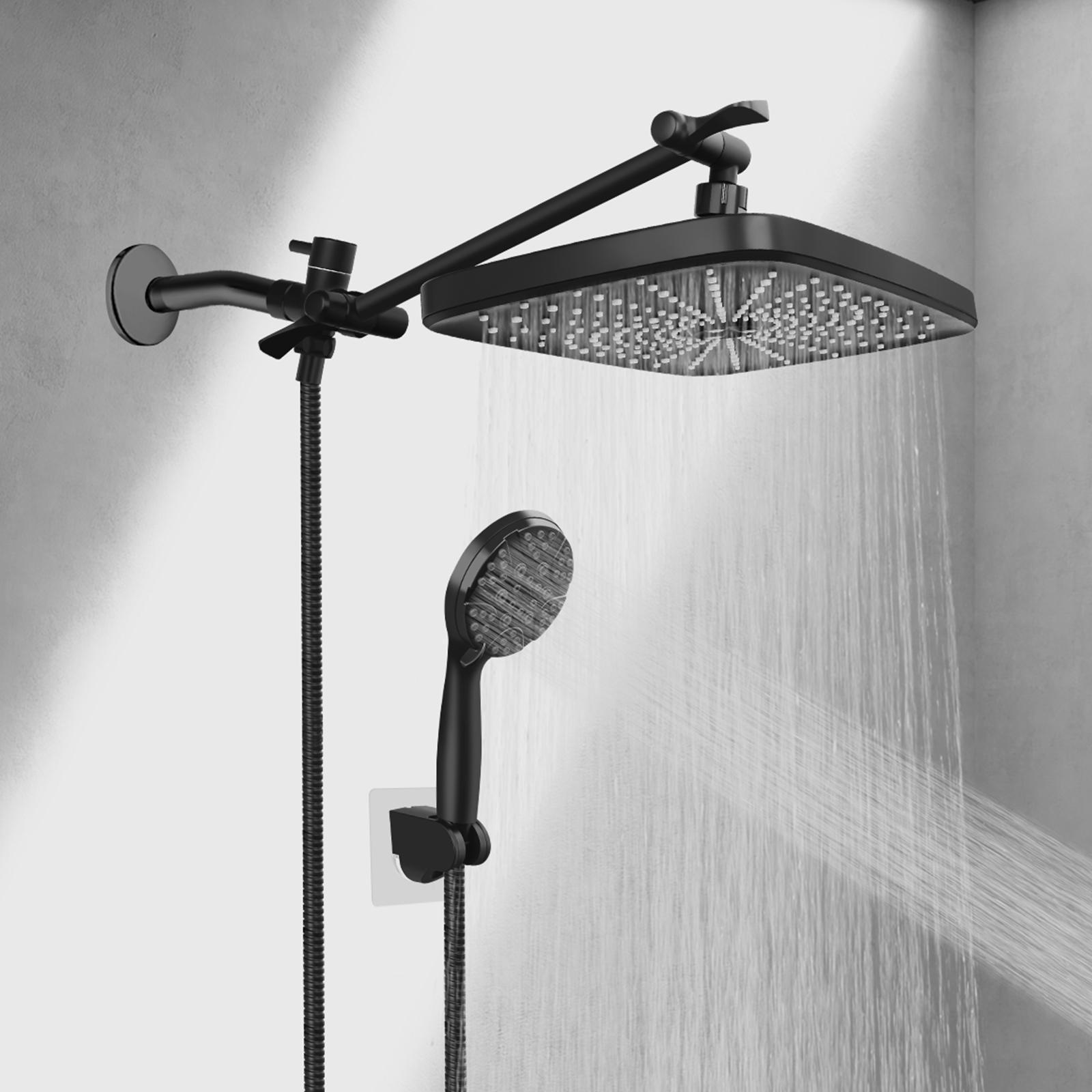 PHANCIR 12" Rain Shower Head, High-Pressure, Adjustable Arm, Anti-Clog, Handheld & Wall-Mounted, 3+5+2 Spray Modes