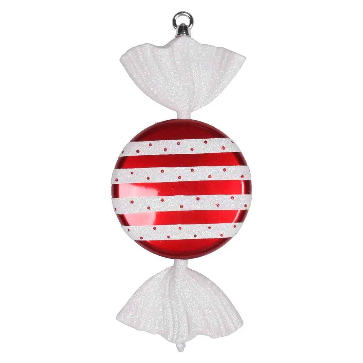 212 MAIN 13 in. Red & White Striped Plastic Flat Candy-Style Christmas Ornament, Classic Christmas Decor, Home Decoration, Festive Supplies, Christmas Decorations