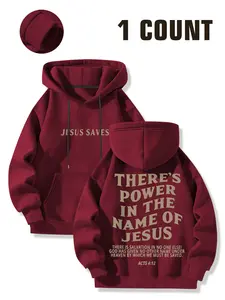 Women's Hooded Drawstring Long Sleeve Sweatshirt, Text Print, Casual Loose Fit, Perfect Christian Clothing, Comfortable & Stylish, Must-Have Closet Item