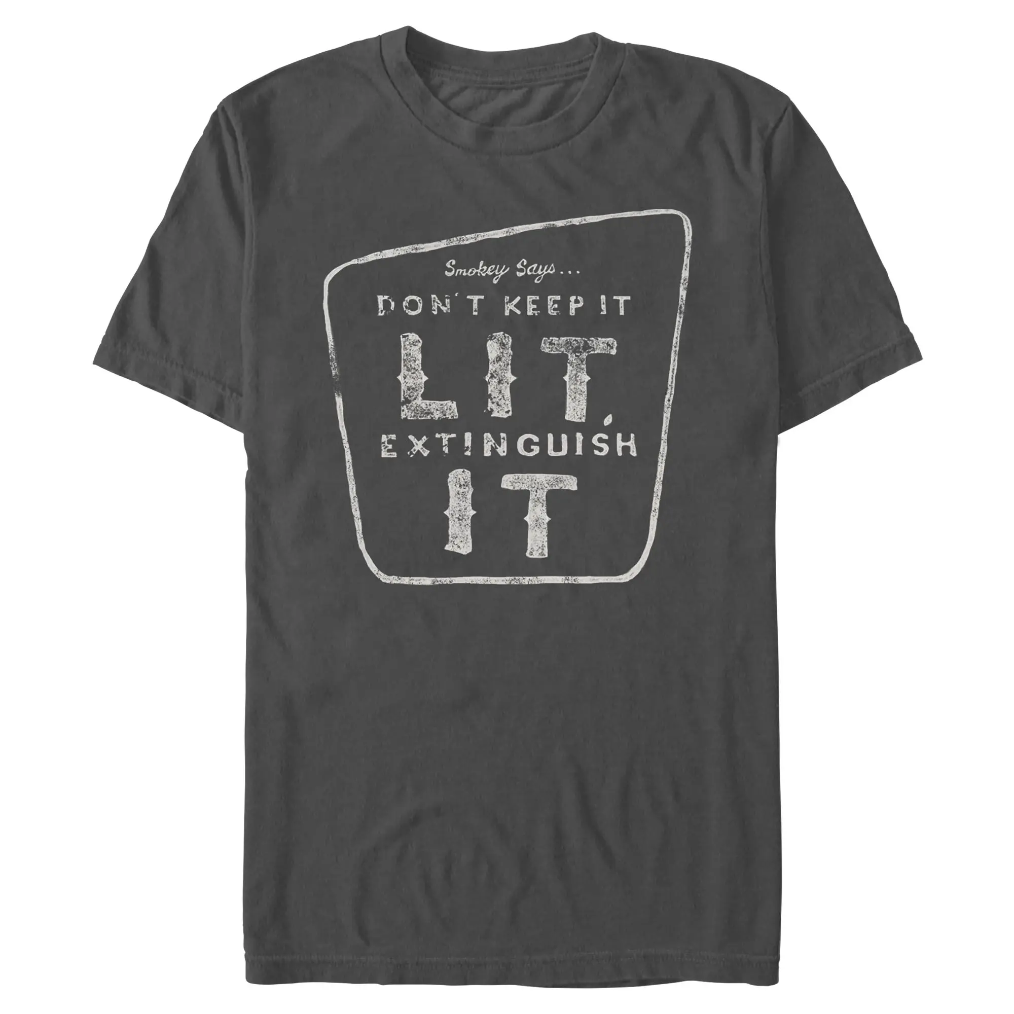 Men's Smokey Bear "Don't Keep It Lit" Graphic Cotton Distressed Print Short-Sleeve T-Shirt, All-Seasons Menswear Apparel