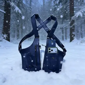 Revolver Holster Bag Adjustable Shoulder Strap Chest Bag in Black & Dark Brown PU Material for Hiking Camping Travel & Street Wear Durable Fashionable Hidden Design 31x27.5 cm