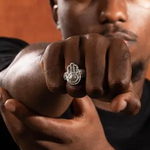 Hamsa Hand Zircon High-End Ring - Unisex Lucky Talisman, Hip-Hop Style Gift for Parties