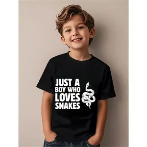 Haowu Children's T-shirt with Black Snake Pattern Design for Casual Outdoor Activities Exclusive to Snake Lovers. (3-13Y)