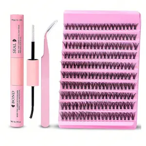200pcs Individual Lashes Cluster, 40D 8-16mm D Curl Lash Extension Kit With Lash Bond And Seal Glue, Eyelashes Cosmetics Makeup Tools DIY Lashes Extension Kit For Self Application At Home