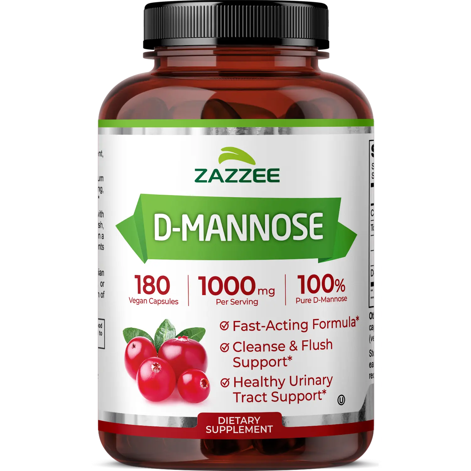 Zazzee D-Mannose 1000mg per Serving - 100% Pure D-Mannose Capsules for Bladder Wellness and Urinary Support - Potent and Fast Acting Vegan Supplement for Daily Nutritional Cleansing - Kosher Non GMO Formula for Women and Men - Zazzee Naturals Quality
