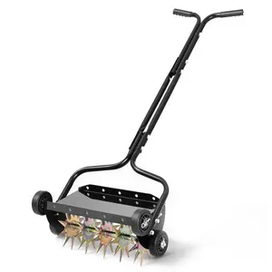 fathersdaygift VEVOR Lawn Aerator, 18 in Manual Push Spike Aerator with 4 Wheels Handle, Heavy Duty Grass Aerators, Supports 40 lbs Added Weight, Rolling Lawn Aeration Tool for Garden Yard Aeration Soil Health