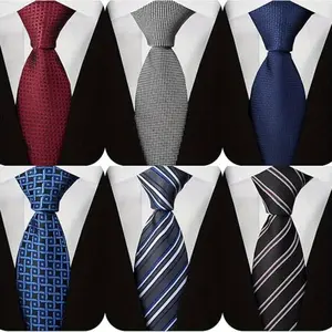 6PCS Classic Men's Silk Tie Necktie Woven Neck Ties Pocket Square Cufflinks Tie Set for Wedding Business