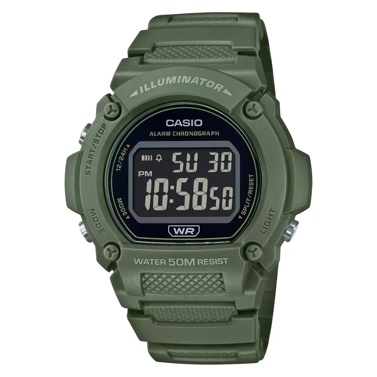 Casio Men's Classic Green Digital Watch with Black Dial - W-219HC-3BVCF