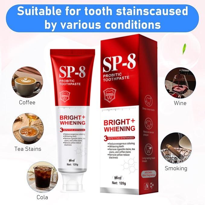 3pcs SP-8 Toothpaste gently whitens teeth, fights bacteria, and ensures long-lasting freshness and oral balance.