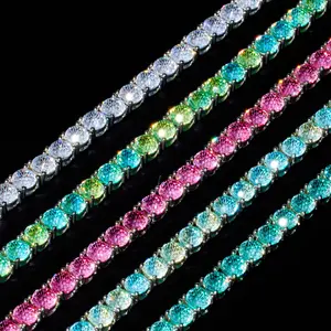 [ICE HUE] Set 18K Gold Vacuum Plated Copper with Colorful Fireworks Cut Belgium Moissanite 6mm Tennis Necklace&Bracelet Miami Italy Mexico & Micro Inspired for Women & Men Luxury Jewelry,Daily Wear,Casual Fashion,Gift Idea,Chicano,Classic,Hip Hop