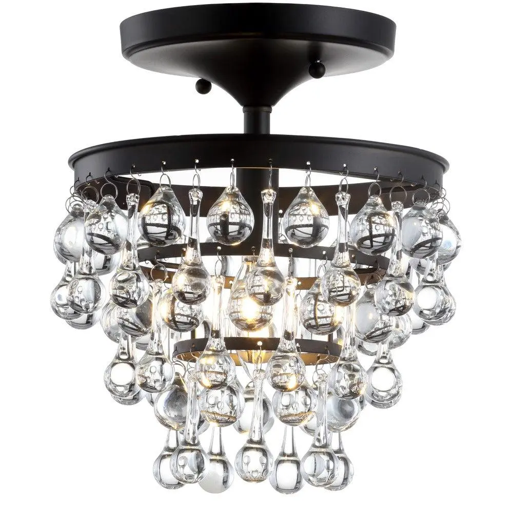 JONATHAN Y Toronto Contemporary Metal-Crystal LED Flush Mount Ceiling Light, Iron Frame with Crystal Drops, Indoor Use Home Decor Light Fixture, Led Lighted, Ceiling Led Light