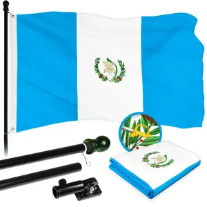 G128 Combo Pack: 6 Ft Tangle Free Aluminum Spinning Flagpole (Black) & Guatemala Guatemalan Flag 3x5 Ft, ToughWeave Series Embroidered 300D Polyester | Pole with Flag Included