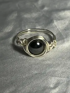 Hematite size 8 silver-tone copper wire-wrapped ring