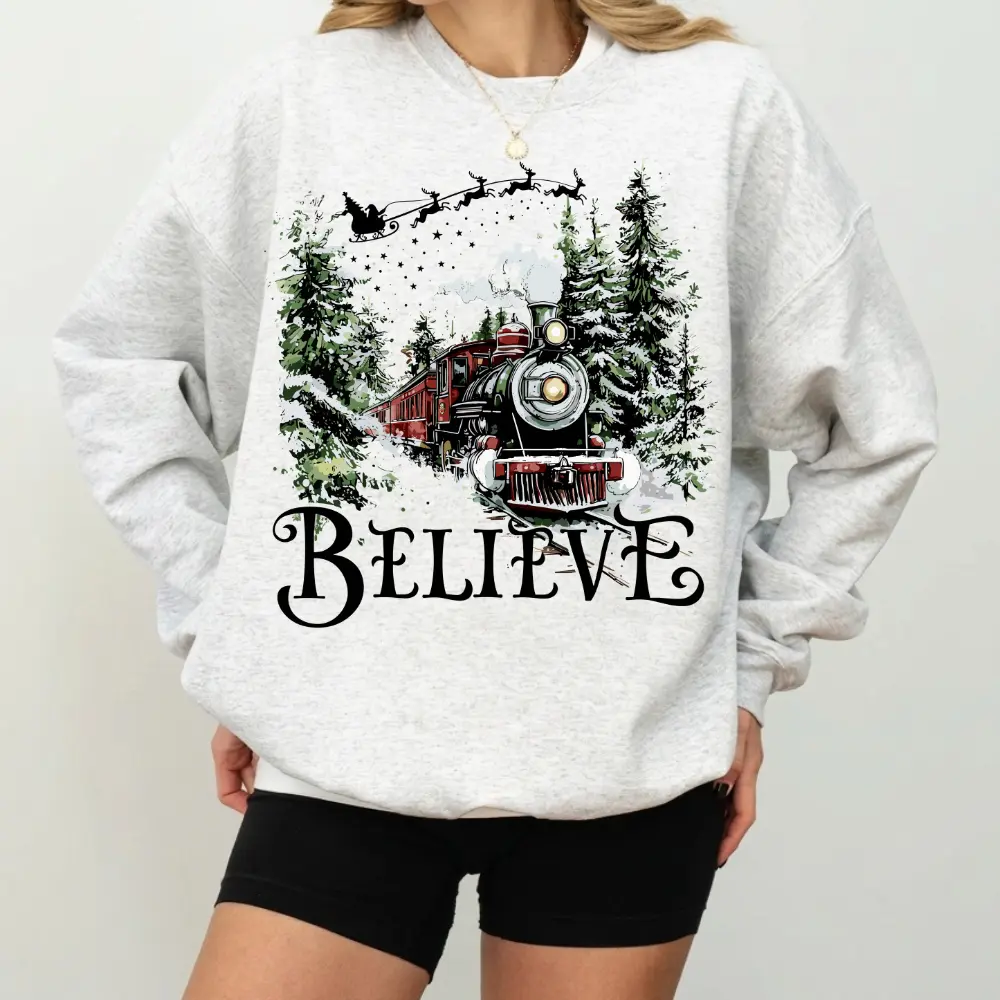 Polar Express Sweatshirt, Christmas Gift, Christmas Believe Sweater, Merry Christmas,  Gift Ideas, All Aboard Polar Express
